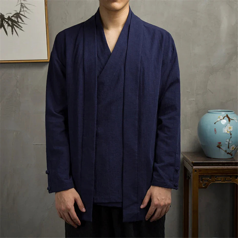 Linen Shirt Jacket Men Spring Autumn Two-layer Shirt