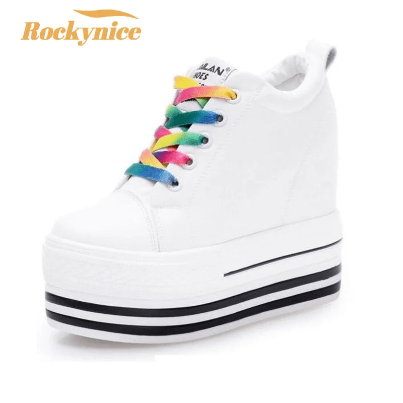 2023 Women's High Platform Wedge Canvas Sneakers – 12CM Hidden Heels