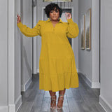 CM.YAYA Plus Size Vintage Women Long Sleeve Turn-down