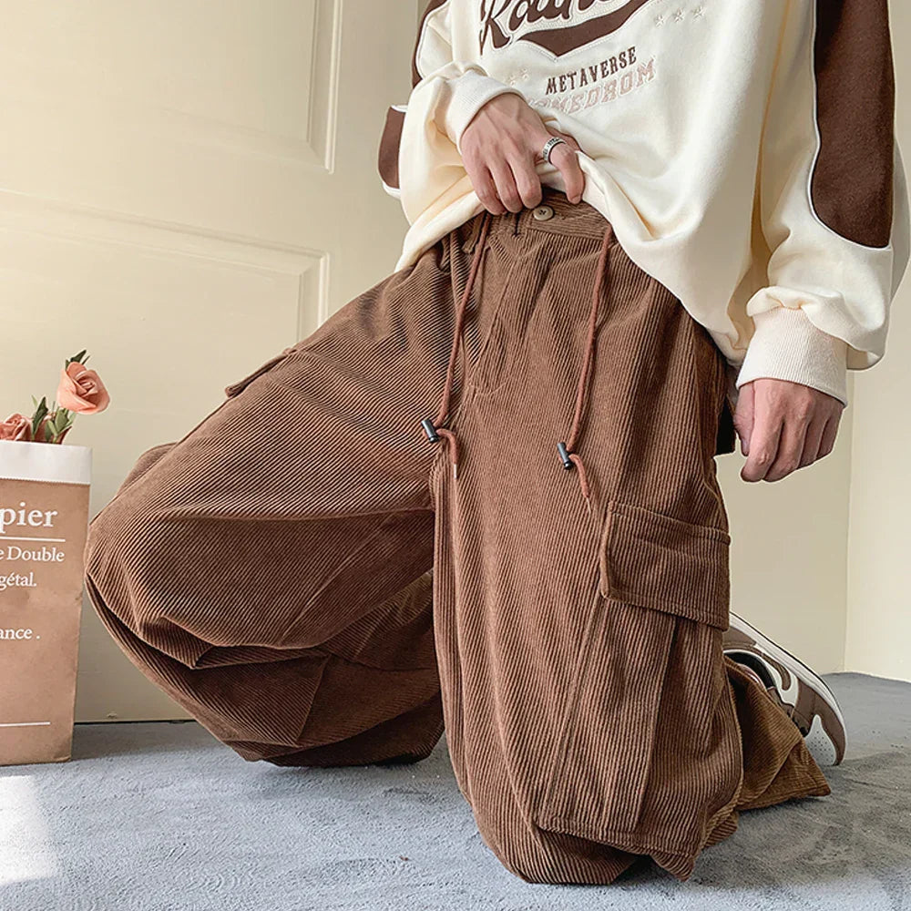 Men's Brown Y2K Baggy Japan Pants Oversized Corduroy