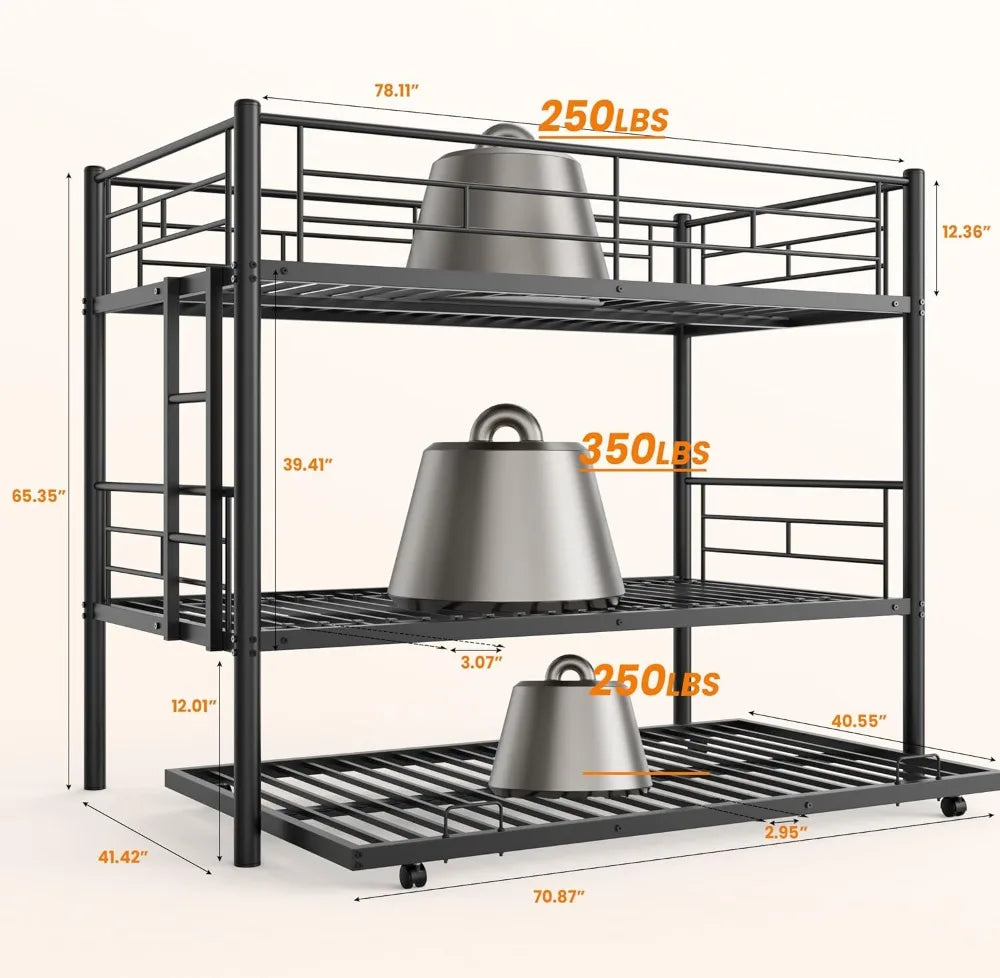 Twin Over Twin Bunk Bed with Trundle for