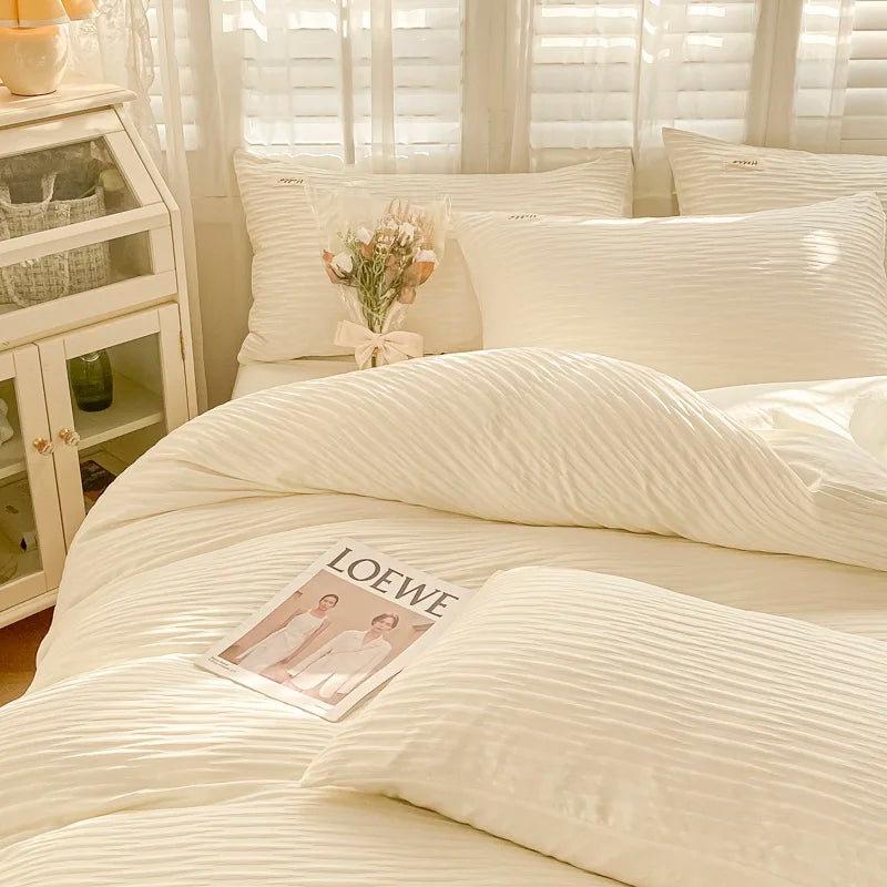 Seersucker Bedding Set Duvet Cover Flat Sheets Pillowcase