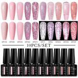 10Pcs Nude Glitter Gel Nail Polish Set Purple