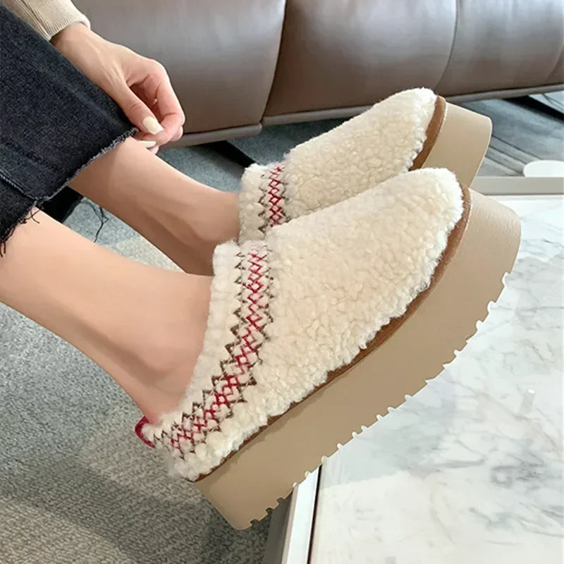 New Warm Fur Ankle Boots Women Flats Platform