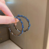 Exaggerated Blue Rhinestone Crystal Geometric Flower Long Tassel