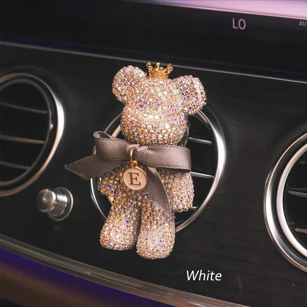 Cartoon Diamond Crystal Bow Bear Car Pendant Mirror