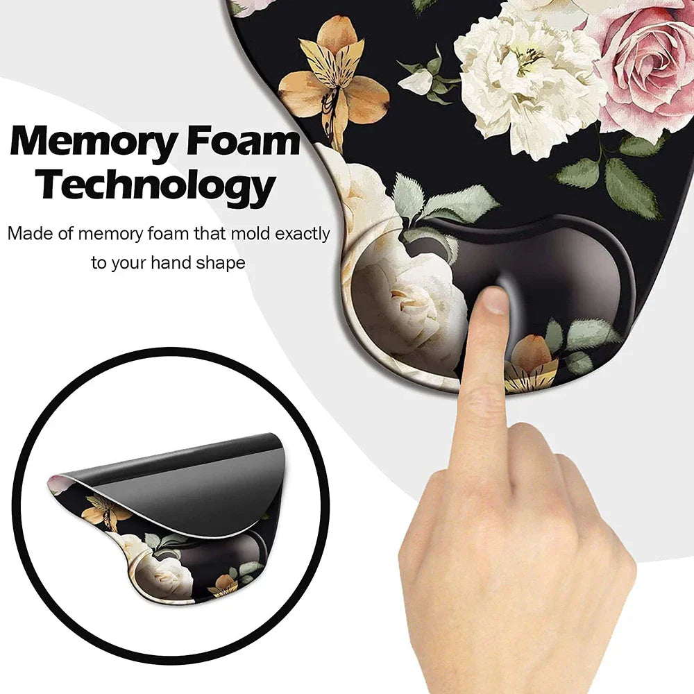 Flowers Ergonomic Mouse Pad With Wrist Support, Cute