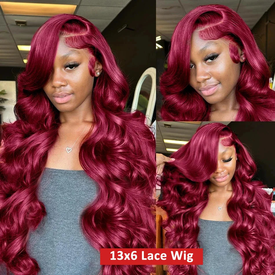 Tewjig 250 Density 99J Burgundy 13x6 Lace Frontal