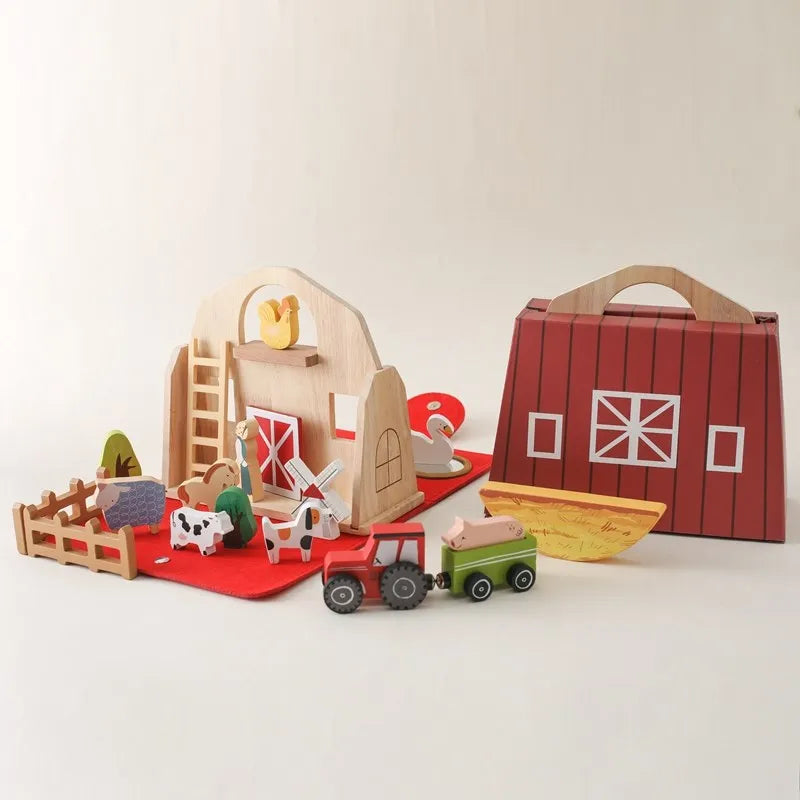 Montessori Baby Wooden Block Toys Barn Model Stacking