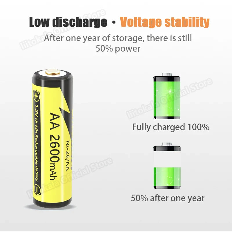 4PCS LiitoKala AAA 1000MAH/AA 2600MAH NiMH 1.2V Rechargeable