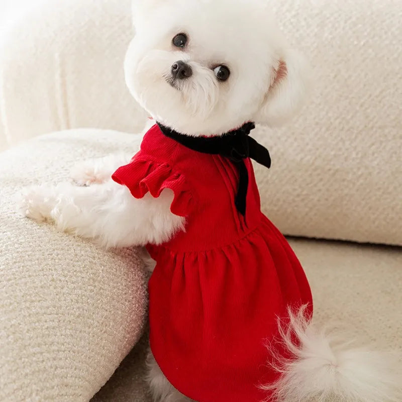 Dog Clothes Christmas Bow Pet Dress Luxury Puppy