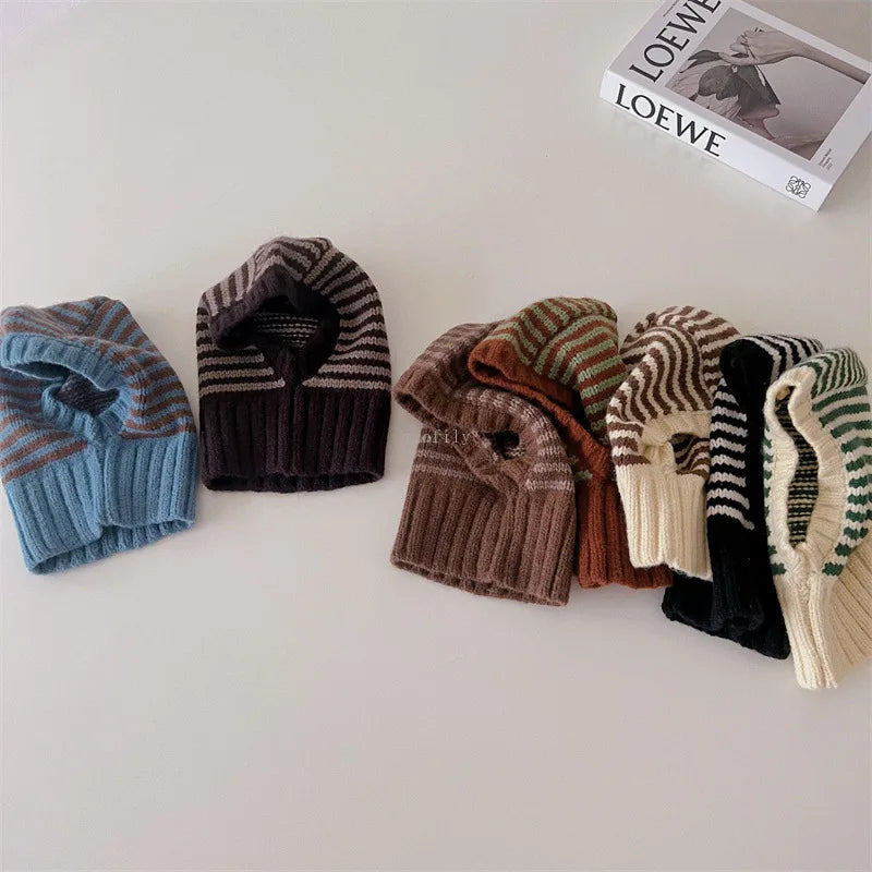 2-6Y Unisex Kids One-Piece Hats Scarf Winter Baby