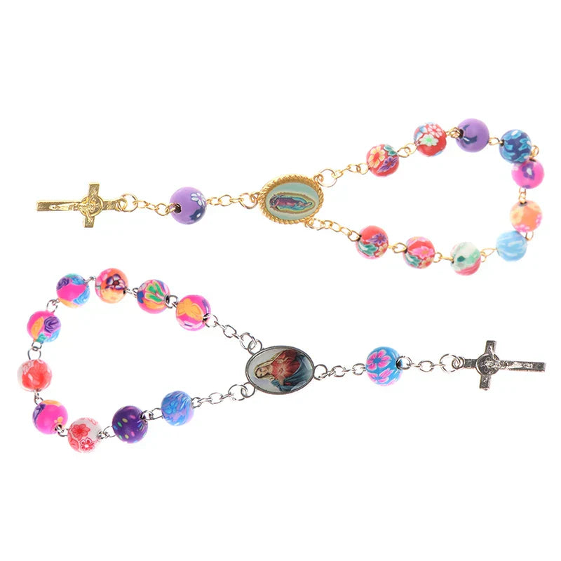 Rosary Bead Bracelet Catholic Pendant Virgin Mary Christian