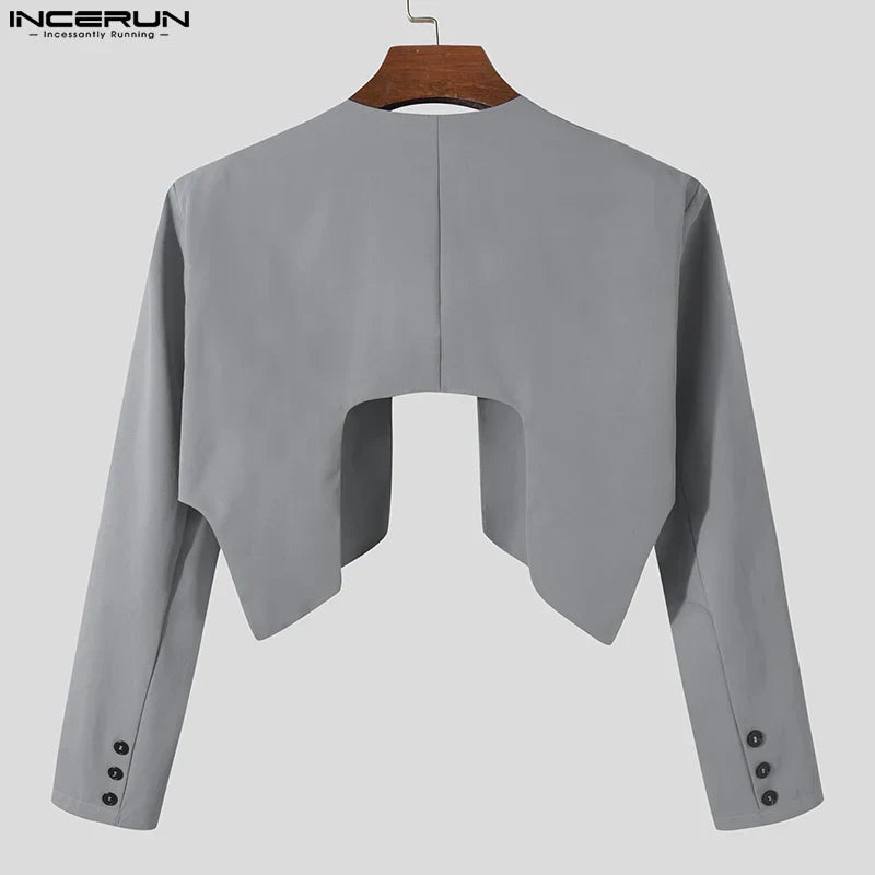 INCERUN Men Blazer Solid Color Open Stitch Long