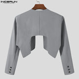 INCERUN Men Blazer Solid Color Open Stitch Long