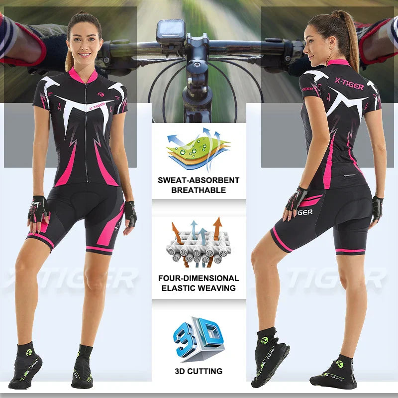 X-Tiger Women's Bib Cycling Set Summer Short Sleeve