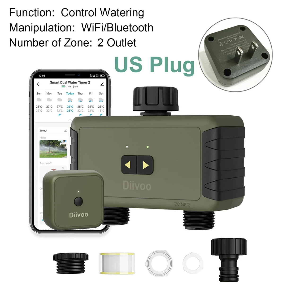 Diivoo 1/2/3 Zone Garden Watering Timer Wifi Automatic