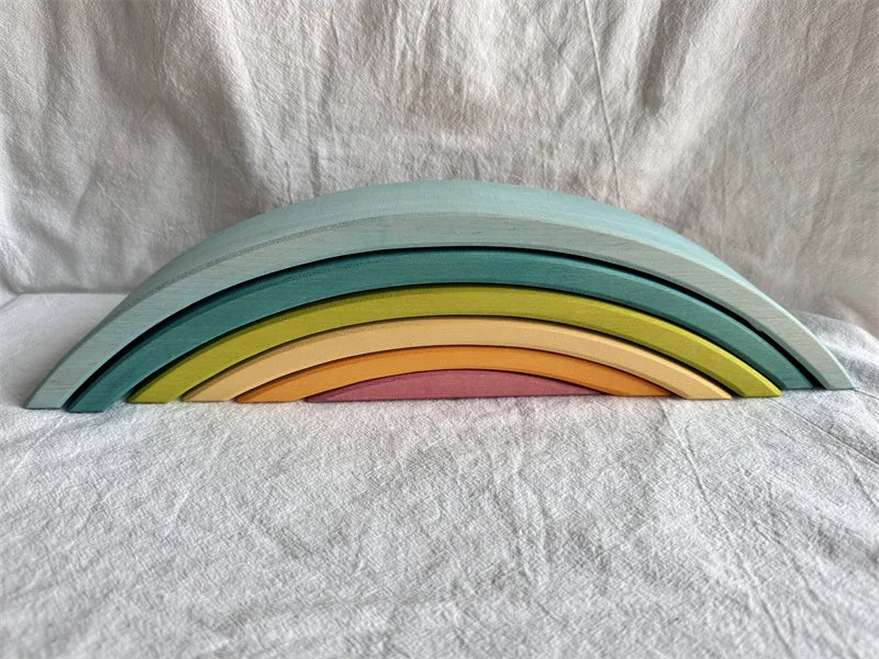 Montessori Wooden Toys Elemental Rainbow Stacking Blocks /Unpaint