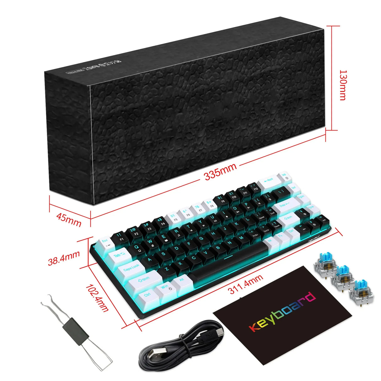 68 Keys Mechanical Keyboard Ergonomics RGB Backlit LED