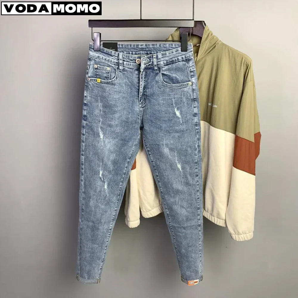 Fashion Designer Men Jeans Retro Stretch Slim Fit