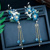 1pair Chinese Hanfu Hair Accessories Red Flower Hairpins