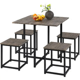 5Pcs Dining Set with Industrial Square Table and