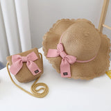 2pcs Set Summer Straw Hat With Bag For