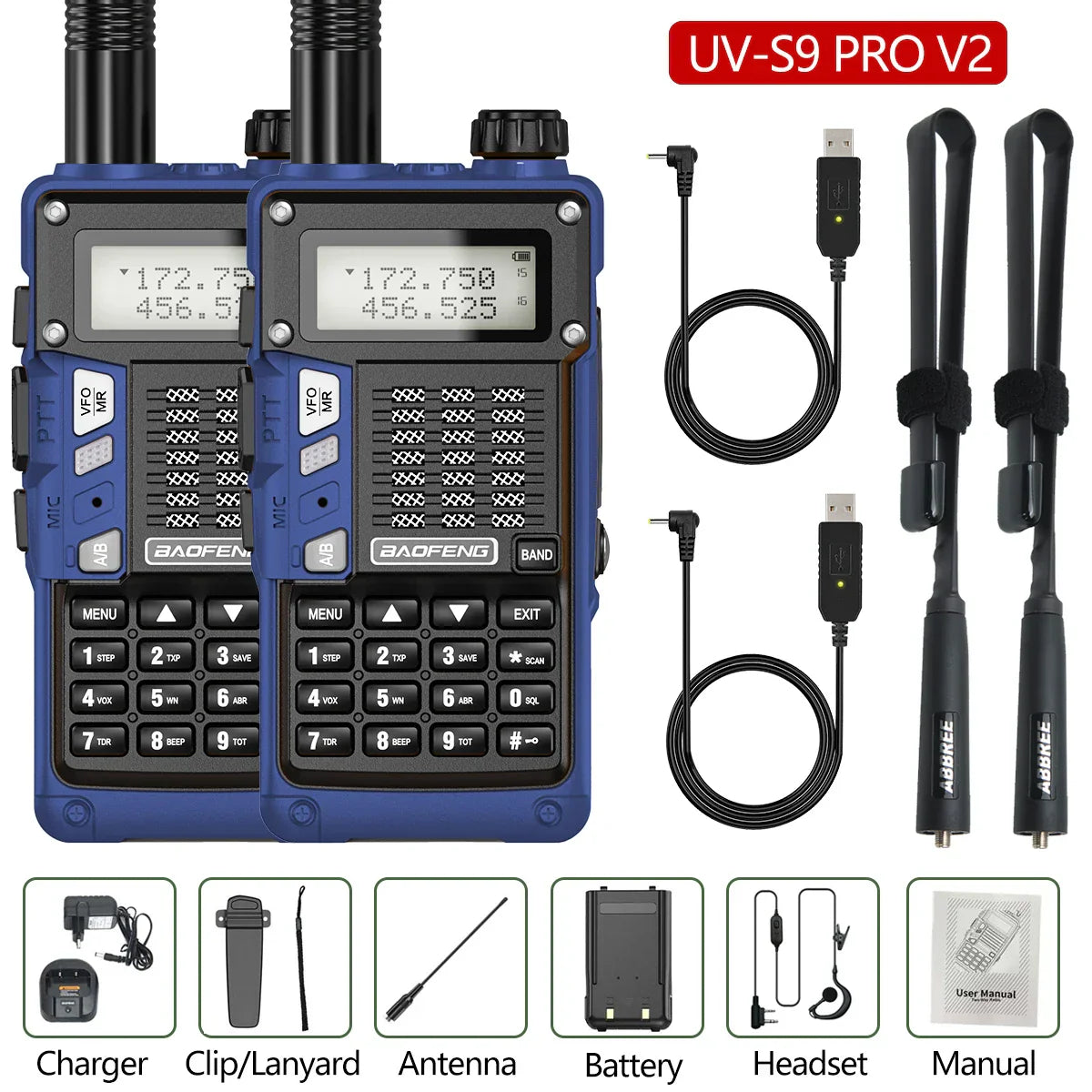 2PCS BaoFeng UV-S9 Pro V2 Walkie Talkie 10KM