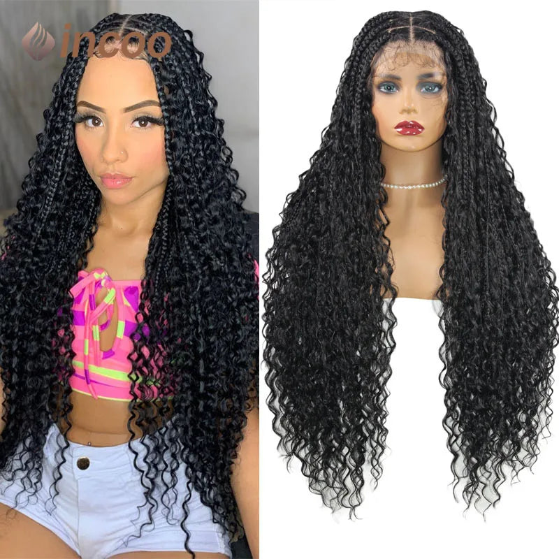 32" Full Lace Box Braid Wig with Baby Hair for Black Women