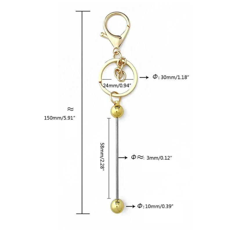 15Pcs Metal Beaded Keyring Beadable Bar Keychain Lobster