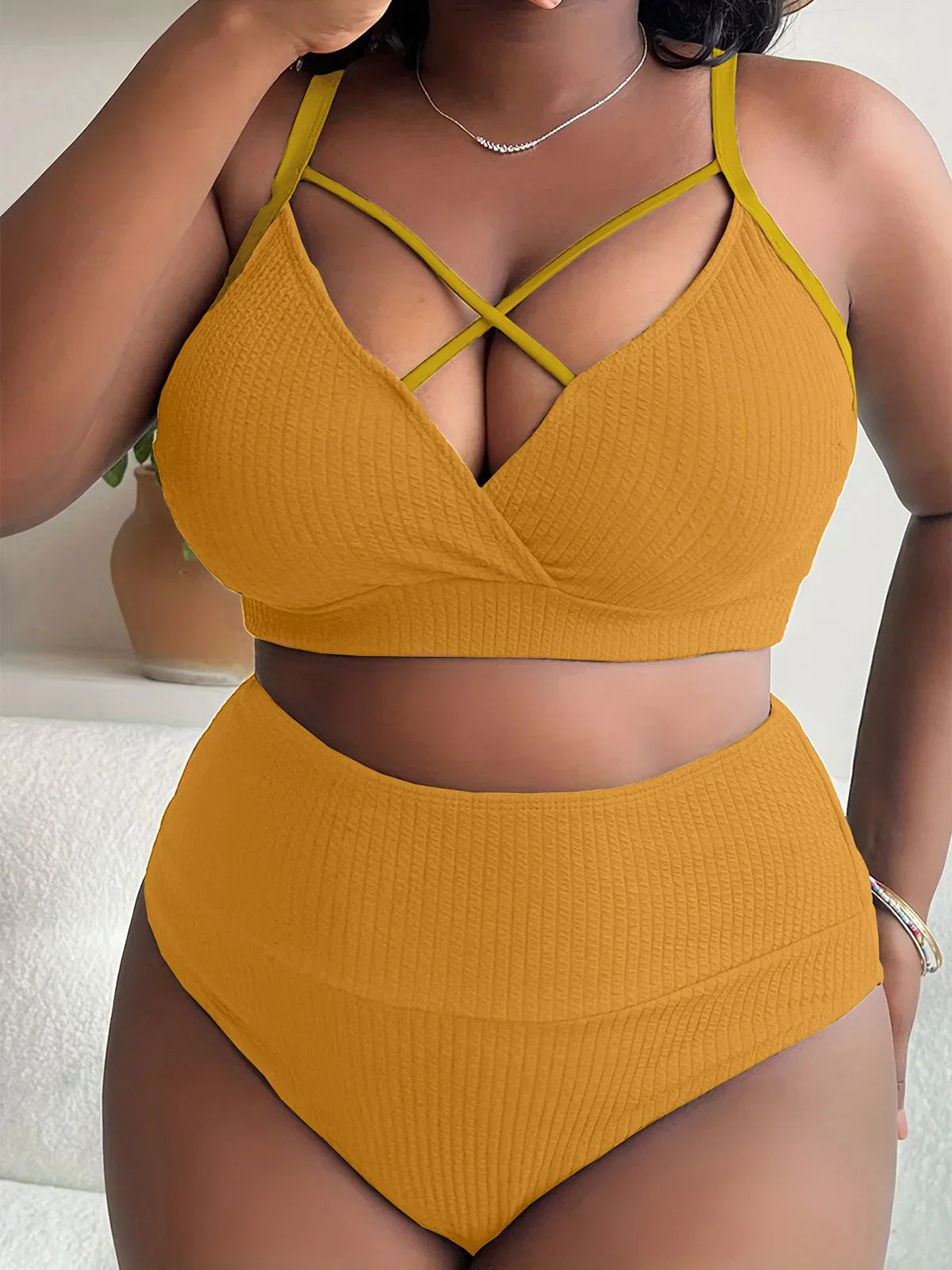 0XL 4XL Ribbed Bikini Large Size Swimwear Plus