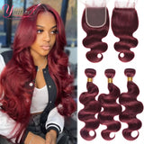 Burgundy Human Hair Bundles With Closure 99j Body