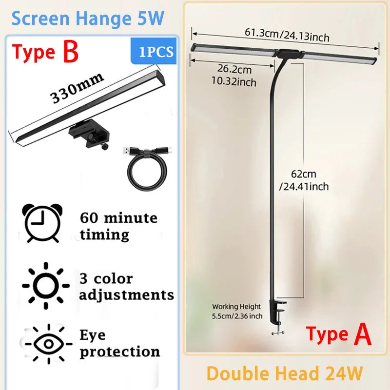 Double Head Desk Lamp Led Reading Light Stand