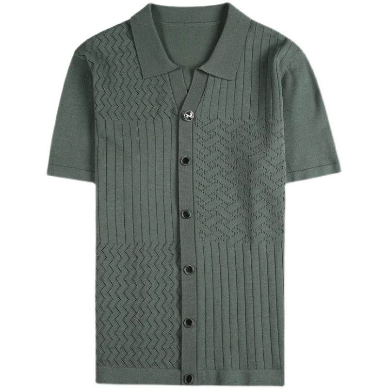 Premium Diamond Plaid Jacquard Knitted POLO Shirt Men's