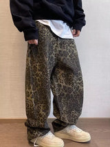 Tan Leopard Jeans Men Denim Pants Male Oversize