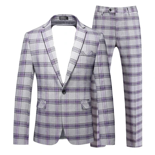 Red Striped Plaid Suit 2 Piece Men's Wedding