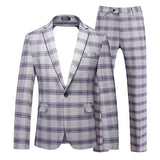 Red Striped Plaid Suit 2 Piece Men's Wedding