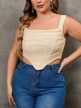 EYNMIN Plus Size Solid Sexy Mesh Cropped Tank