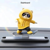Creative Car Ornament Funny Cartoon skateboarding Bear Removable