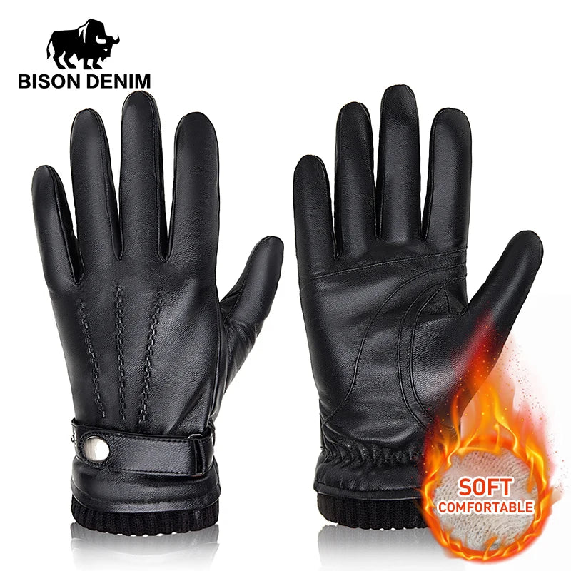 2023 BISON DENIM Men's Sheepskin Gloves Fashion Cashmere