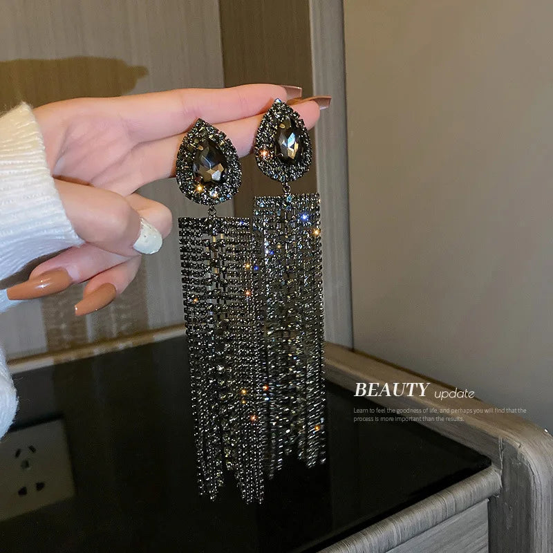 Fashion Statement Earring Long Full Rhinestone Big Earrings