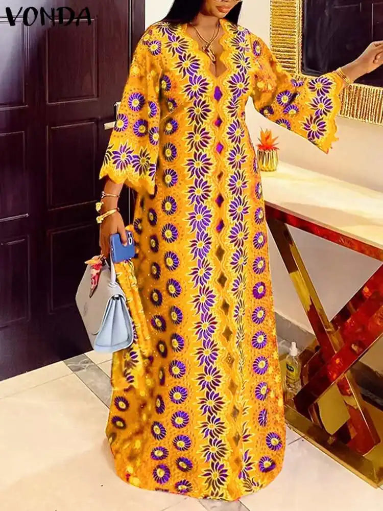 Plus Size 5XL VONDA Bohemian Women Long Dress