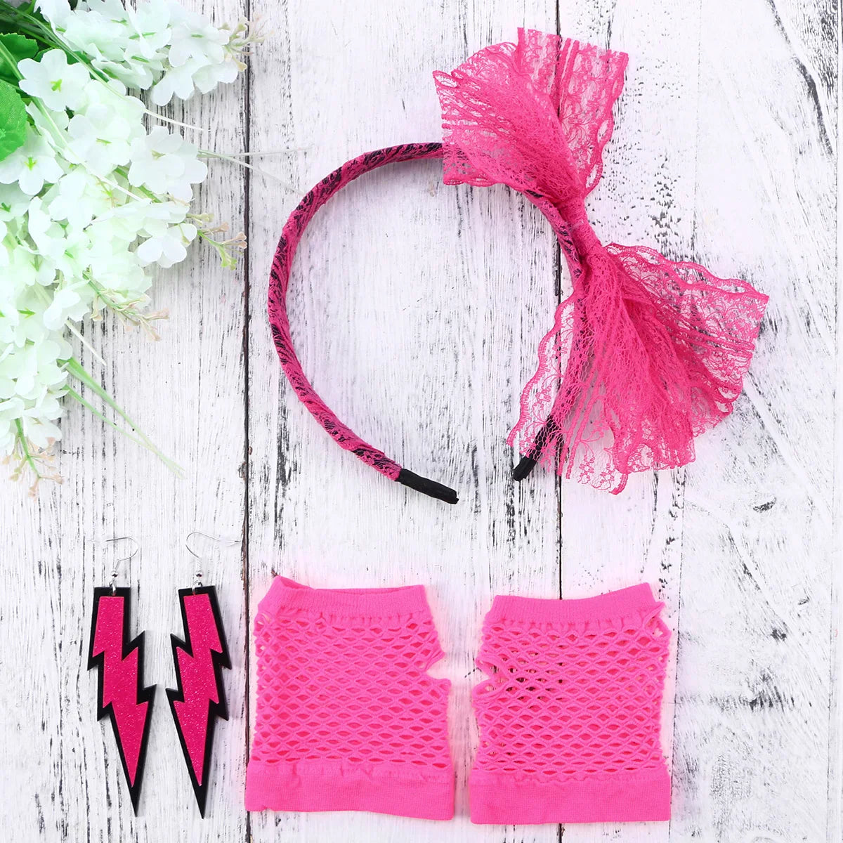 80S Headband Lace Party Accessories Gloves Costume Earrings