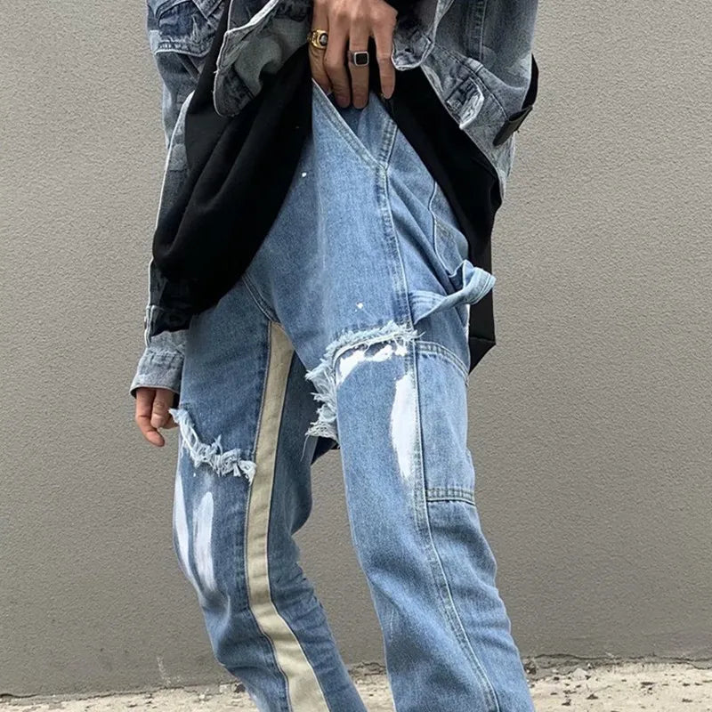 2023 Y2K Patchwork Washed Blue Baggy Flare Jeans
