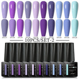 10Pcs Nude Glitter Gel Nail Polish Set Purple