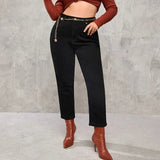 Plus Size Gray Jeans for Women Stretchy High