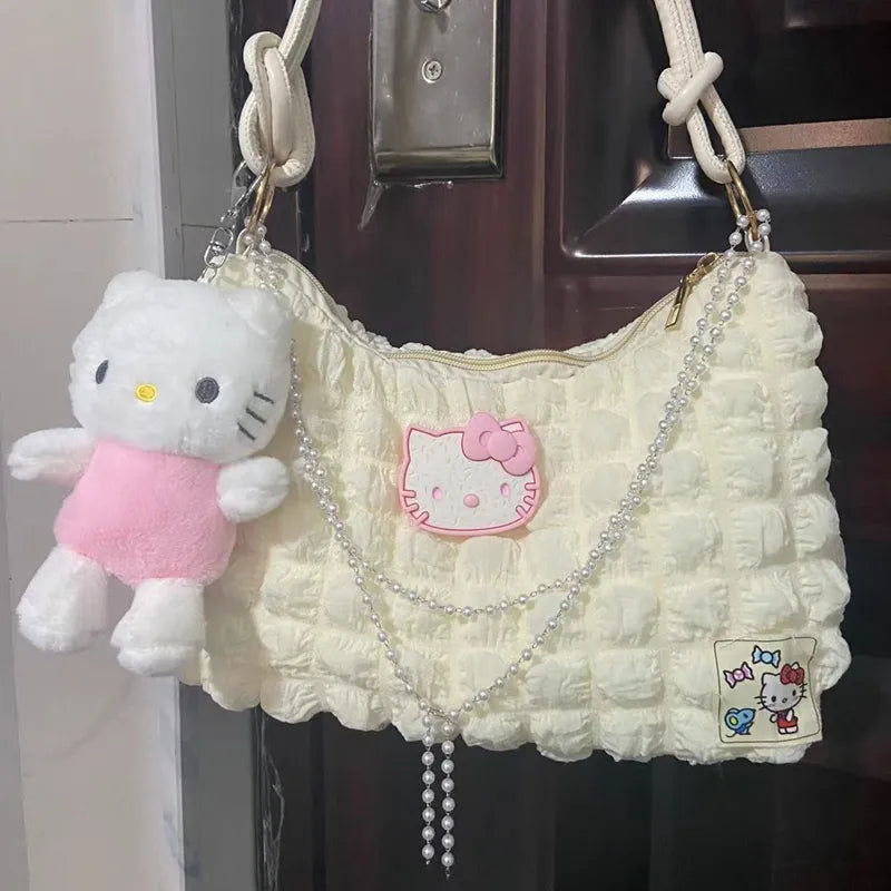 Sanrio Hello Kitty Contrast Color Shoulder Bag Pearl