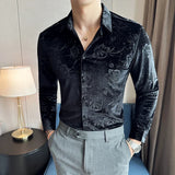 Men's Autumn Winter Velvet Flower Shirt New Luxury