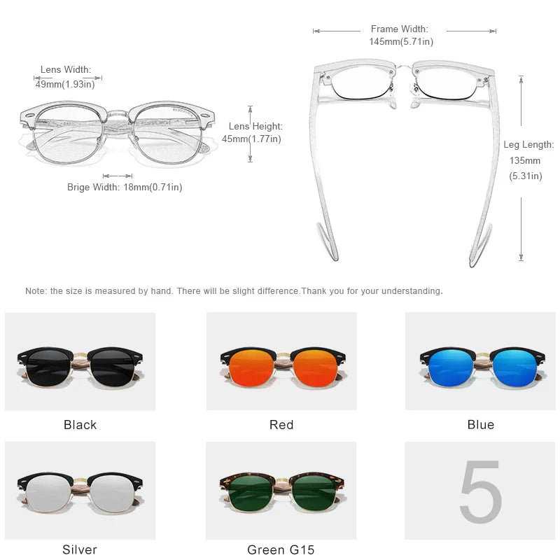 Ship From Spain 2022 Walnut Wooden Men‘s Sunglasses Polarized UV400 Protection Semi-Rimless Retro Eyewear Women Oculos
