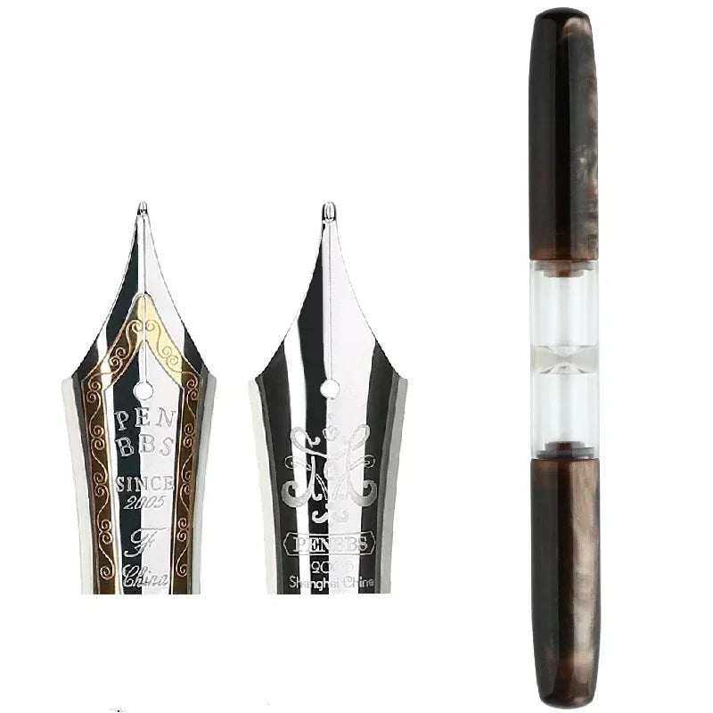 PENBBS 469 Transparent Resin Fountain Pen Double-Nib Ink